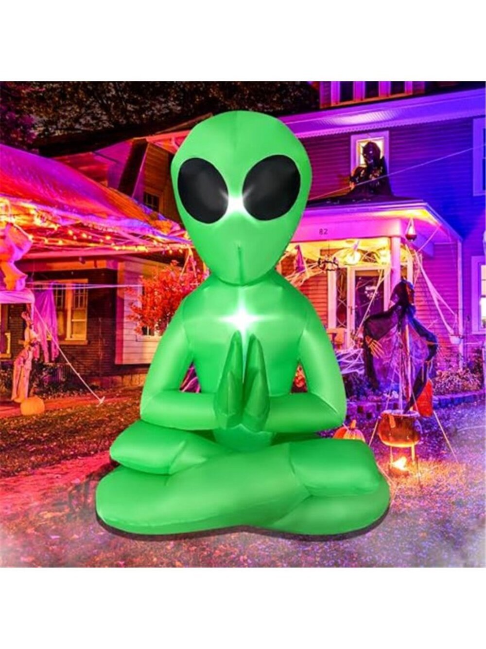 BLOWOUT FUN 5FT Halloween Inflatable Meditating Alien Yard Decor